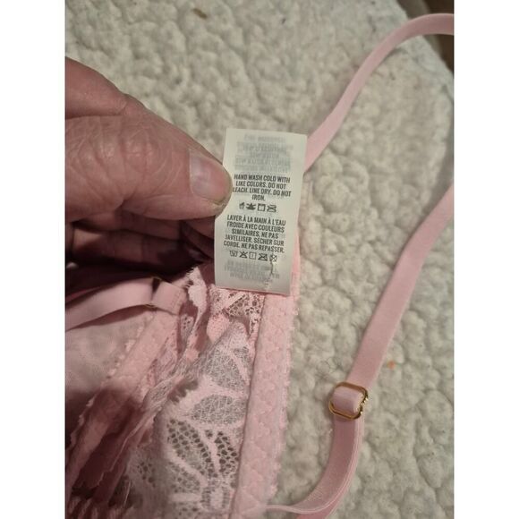 Aerie Women's Real Soft Floral Lace Triangle Bralette Size M Light Pink - Picture 5 of 6